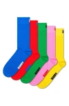 Happy Socks Solid Assorted 5-pack Crew Socks In Blue Multi