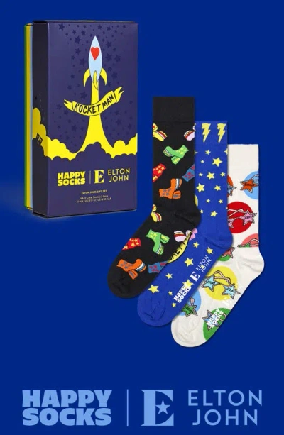 HAPPY SOCKS HAPPY SOCKS X ELTON JOHN ROCKET MAN ASSORTED 3-PACK CREW SOCKS