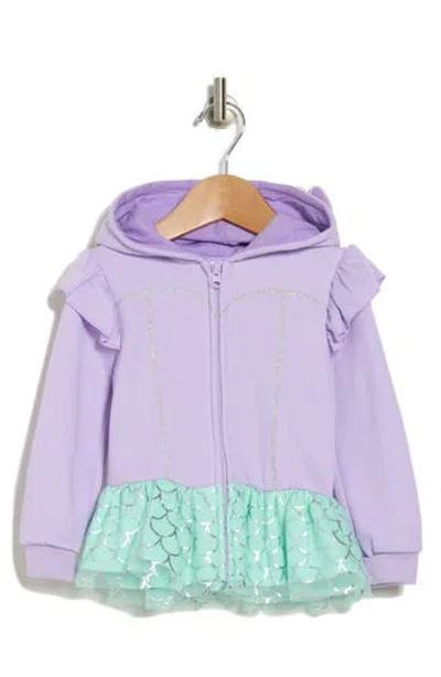 Happy Threads Kids'  Disney Ariel Peplum Hem Zip Hoodie In Purple