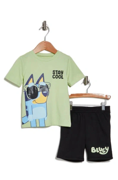 Happy Threads Kids' Bluey Graphic T-shirt & Shorts Set In Neon Green