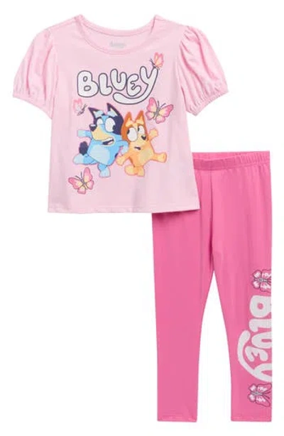 Happy Threads Babies'  Kids' Bluey Graphic T-shirt & Leggings Set In Pink