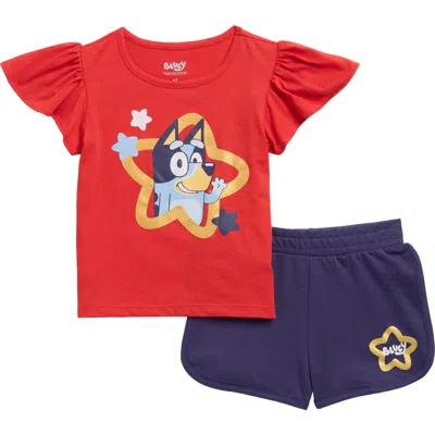 Happy Threads Babies'  Kids' Bluey Graphic T-shirt & Shorts Set In Red