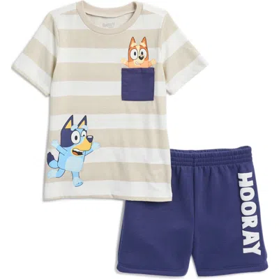 Happy Threads Kids' Bluey Pocket T-shirt & Shorts Set In Taupe