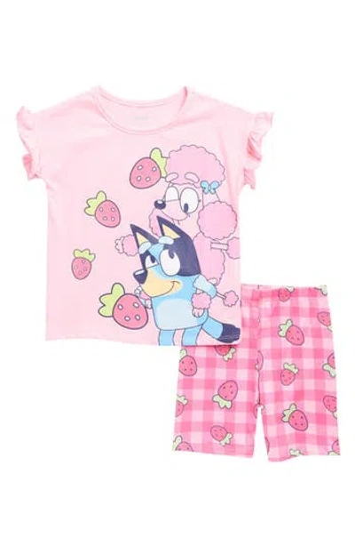 Happy Threads Babies'  Kids' Bluey Strawberry Top & Shorts Set In Pink