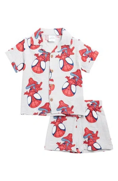 Happy Threads Kids' Spider-man Gauze Camp Shirt & Shorts Set In Gray
