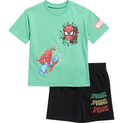 Happy Threads Kids' Spider-man Graphic T-shirt & Shorts Set In Green