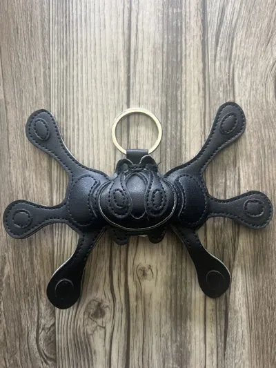 Pre-owned Happy99 Happy 99 Leather Angel Keychain In Black