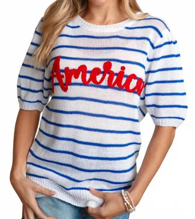 Haptics America Puffy Embroidery Stripe Top In Blue In White