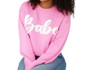 Haptics Babe Embroidered Knit Oversized Sweater In Pink