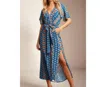 Haptics Boho Print Surplice Midi Dress In Navy In Blue