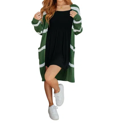 Haptics Brighter Is Better Striped Cardigan In Green In Black