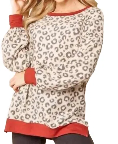 Haptics Brushed Sweater Marsala Detail In Taupe In Multi