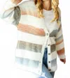 Haptics Button Down Stripe Soft Fuzzy Sweater Cardigan In Ivory/ Rust/ Olive