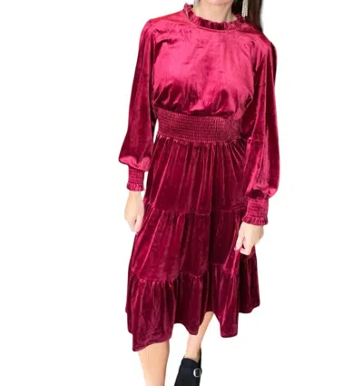 Haptics Cindy Lou Velour Dress In Burgundy In White
