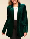 Haptics Curvy Solid Velvet Blazer Jacket In Hunter Green