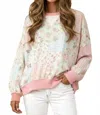 Haptics Triangle Oversized Long Sleeve Patchwork Top In Pink In Pink