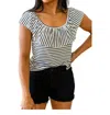 HAPTICS EXTRA TIME STRIPED TOP IN BLACK AND WHITE STRIPE