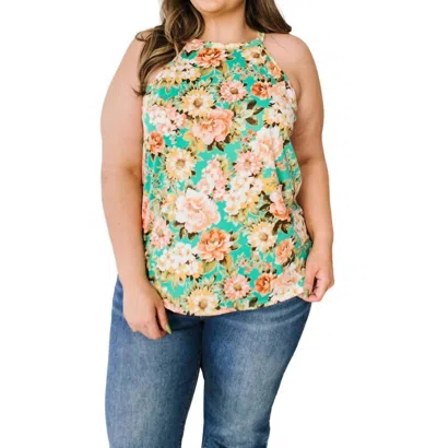 HAPTICS FIDDLE DEE DEE FLORAL HALTER TOP IN TEAL