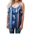 Haptics Flirty Florals Tank Blouse In Blue In Blue