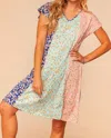 Haptics Floral Color Block Dress In Blue/ Teal/ Pink