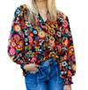 Haptics Floral Print Long Sleeve Blouse In Black Multi In Multi