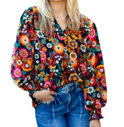 Haptics Floral Print Long Sleeve Blouse In Black Multi