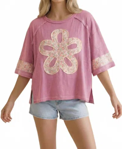 Haptics Flower Patch Color Block Loose Fit Top In Dusty Pink