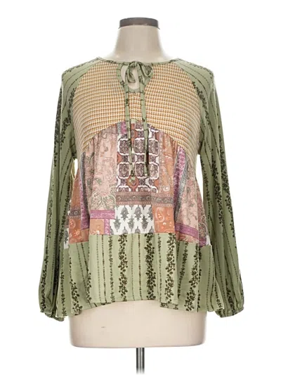Pre-owned Haptics Long Sleeve Blouse In Green