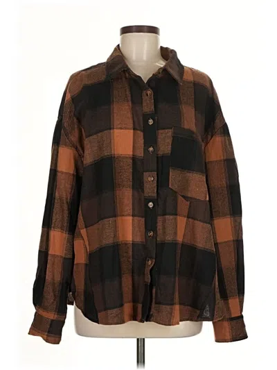 Pre-owned Haptics Long Sleeve Button Down Shirt In Brown