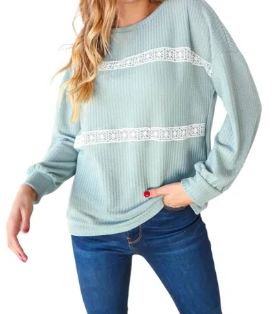 Haptics Long Sleeve With White Crochet Sweater In Sage In Multi