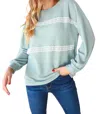 Haptics Long Sleeve With White Crochet Sweater In Sage In Multi