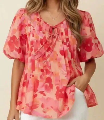 Haptics Luna Floral Pleated Top In Coral In Pink