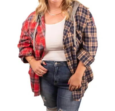 Haptics Marnie Plaid Oversized Hoodie In Red/navy In Multi