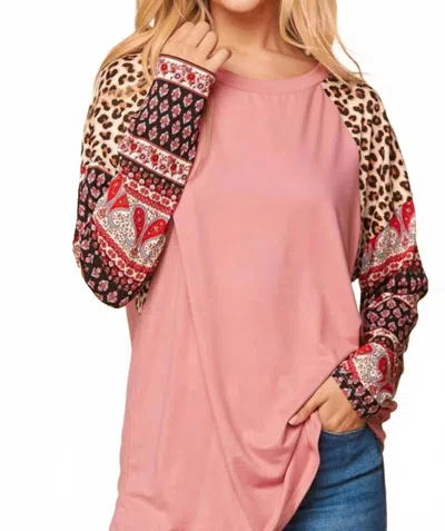 Haptics Mixed Print Round Neck Top In Mauve/taupe/navy In Multi