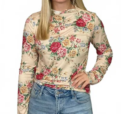 Haptics Mock Neck Floral Top In Oatmeal In Multi