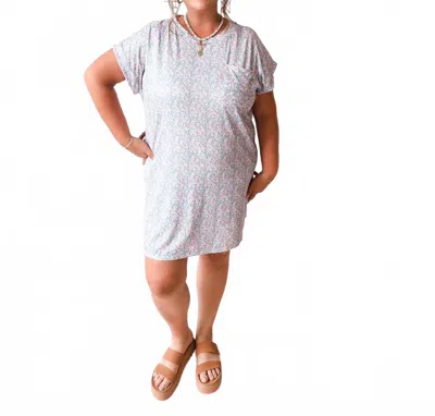 Haptics Olivia Floral Ribbed T Dress In Blue In White