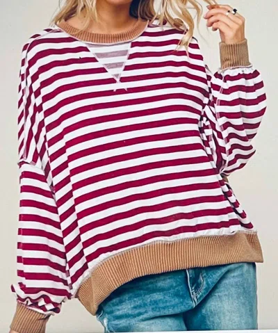 Haptics Oversized Long Sleeve Crew Sweater In Red/ Sand In Multi
