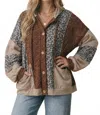 Haptics Patchwork Button Up Hoodie In Leopard In Multi