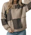 Haptics Patchwork Floral And Polka Dot Pullover Sweatshirt In Taupe In Multi