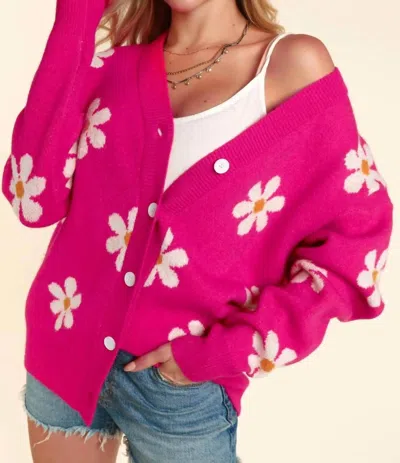 Haptics Plus Daisy Floral Cardigan In Hot Pink
