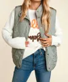 Haptics Quilted Puffer Vest In Sage In Multi