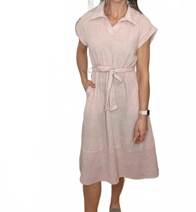 Haptics Raeann Collared Midi Dress In Pinstripe In Pink