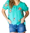 Haptics Remember Me Embroidery Button Down Top In Turquoise Floral In Multi