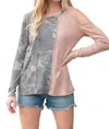 Haptics Rib Color Block Cut-out Top In Taupe/camo In Multi