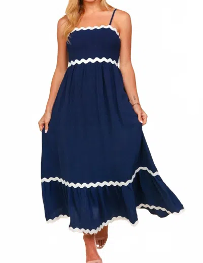 Haptics Ric Rac Square Neck Fit And Flare Maxi Dress In Navy