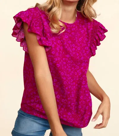 Haptics Round Neck Floral Top With Back Neck Button In Multi In Pink