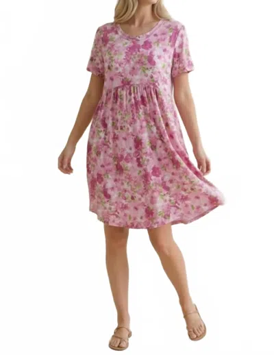 Haptics Round Neck Short Sleeve Babydoll Floral Dress In Fucshia In Multi