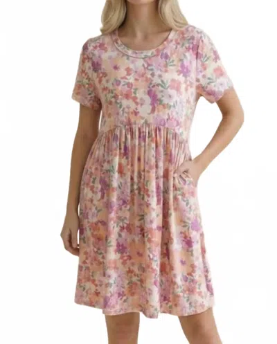 Haptics Round Neck Short Sleeve Babydoll Floral Dress In Peach In Pink