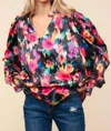 Haptics Satin Floral Bubble Sleeve Blouse In Multi In Multi