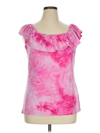 Pre-owned Haptics Short Sleeve Top Pink Ruffles Neckline Tops
